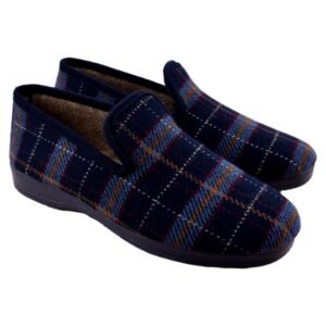 Zapatillas de estar en casa de paño de cuadros con piso de goma 079886