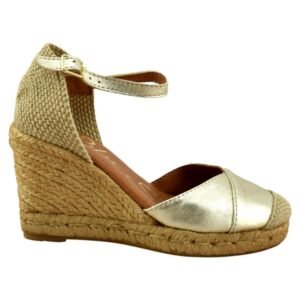 Alpargatas de cuña de esparto de piel con planta de gel 820171