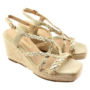 Sandalias de tiras con cuña de esparto y cierre de hebilla 786427