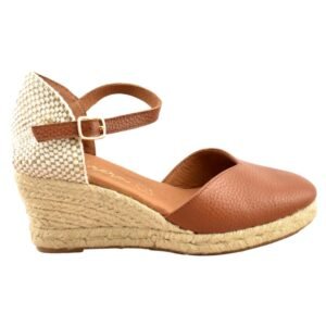 Alpargatas de cuña de esparto de piel con planta de gel 728065