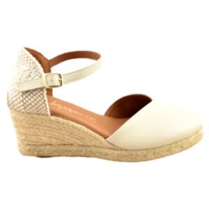 Alpargatas de cuña de esparto de piel con planta de gel 074331