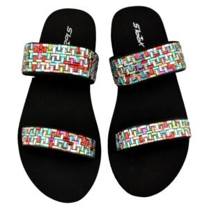 Chanclas de goma con 2 tiras adornadas con pedrería multicolor 151798